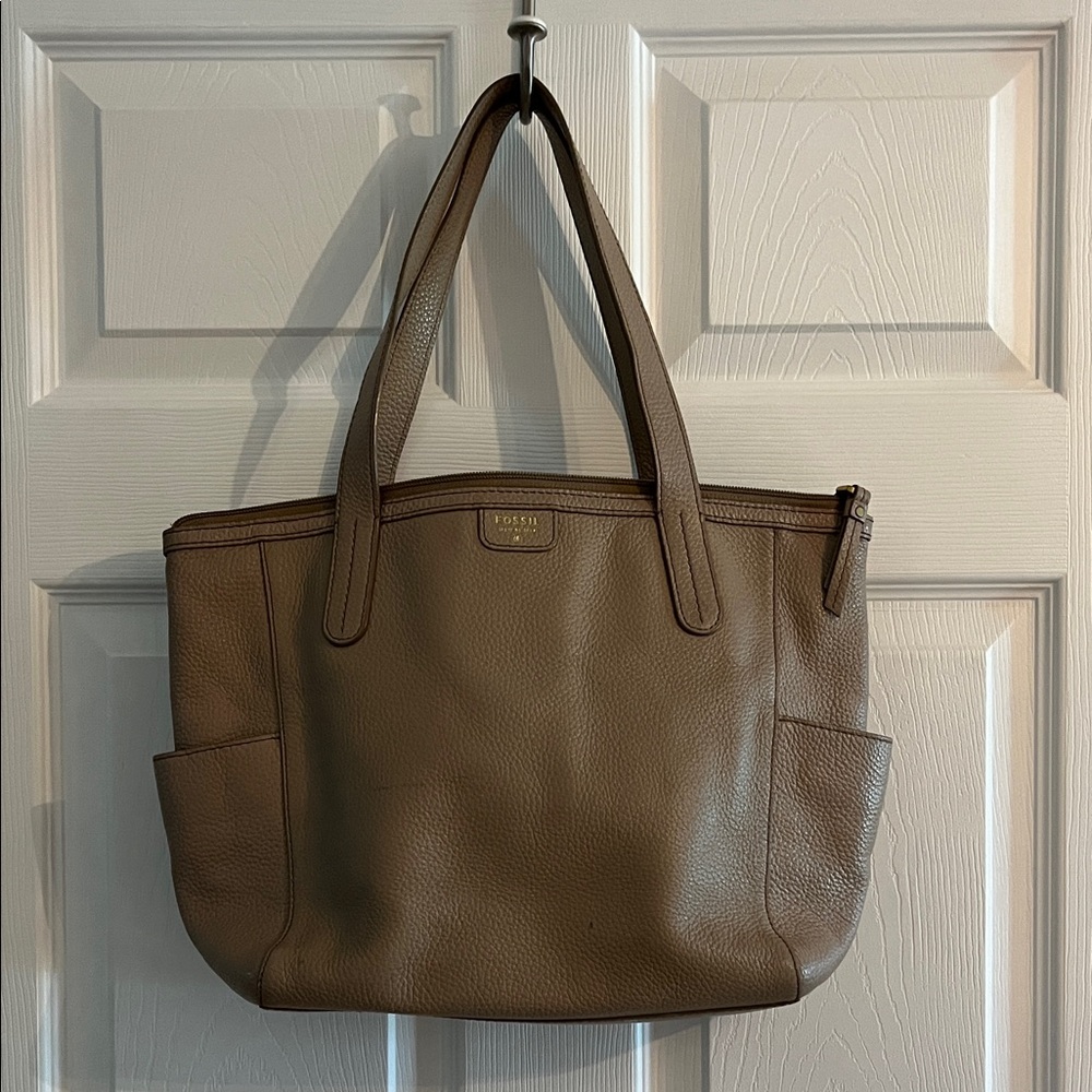 FOSSIL MIMI taupe pebble leather tote bag